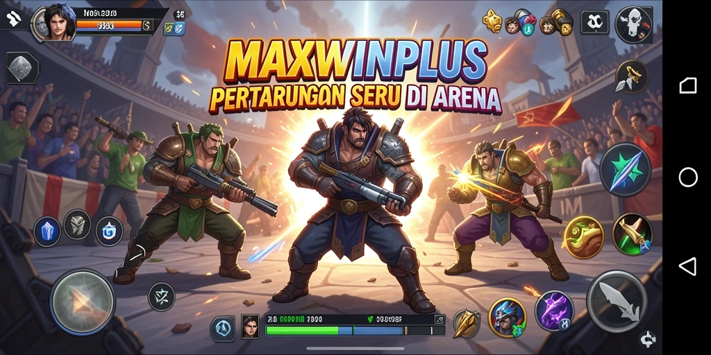 Screenshot gameplay MAXWINPLUS menunjukkan aksi bertarung yang mendebarkan.